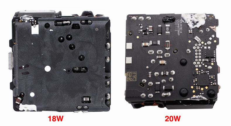 蘋果pd快充18w和20w區(qū)別二之內(nèi)部結(jié)構(gòu)不同