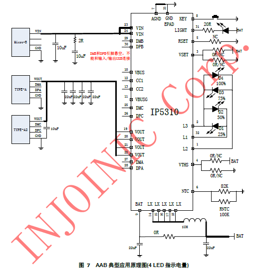 IP5310 3A 充電3.1A放電集成TYPE C協(xié)議移動(dòng)電源 SOC